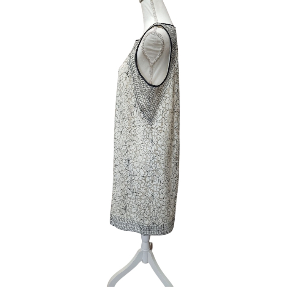 Loft Cream Sleeveless Shift Sheath Dress with Black Lace Overlay Classic Size 12 - Picture 10 of 12